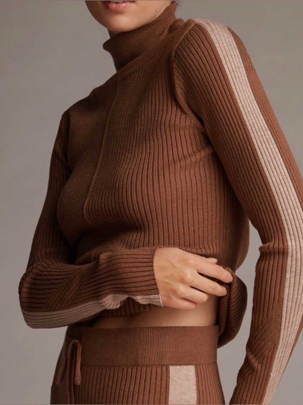 Varley Leopold Roll Neck Knit Sweater - Brown